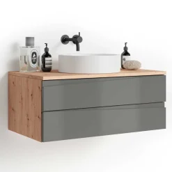 Hängender Waschtisch in Grau und Wildeichefarben - Join