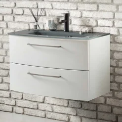 Hängender Waschtisch mit Glasbecken in Grau - Anjunica