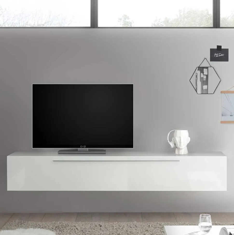 Hängendes Lowboard in Weiß Hochglanz - Dalunzio