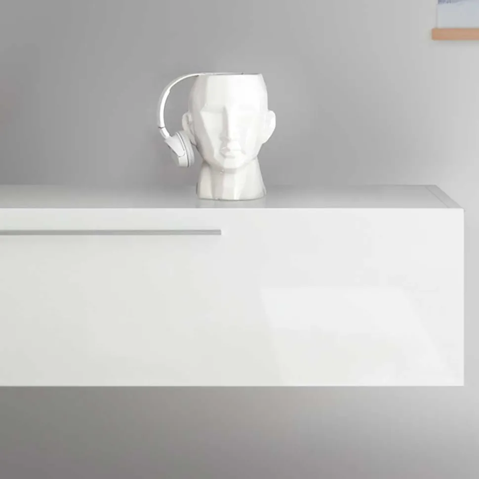 Hängendes Lowboard in Weiß Hochglanz - Dalunzio