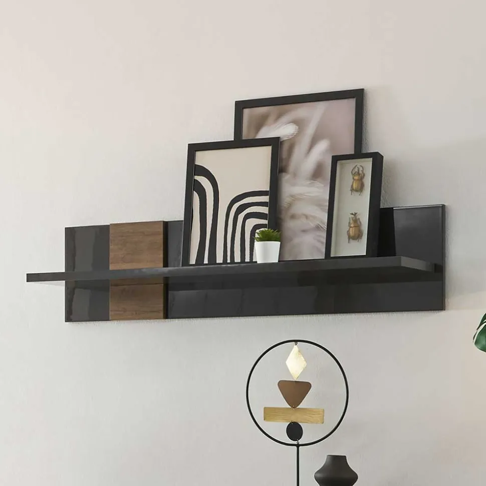 Hängeregal in Dunkelgrau Hochglanz & Eiche - Eracosta