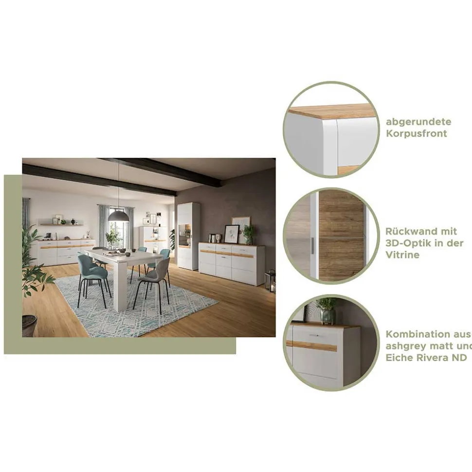 Hängeregal in Lichtgrau und Eiche Dekor - Jannios