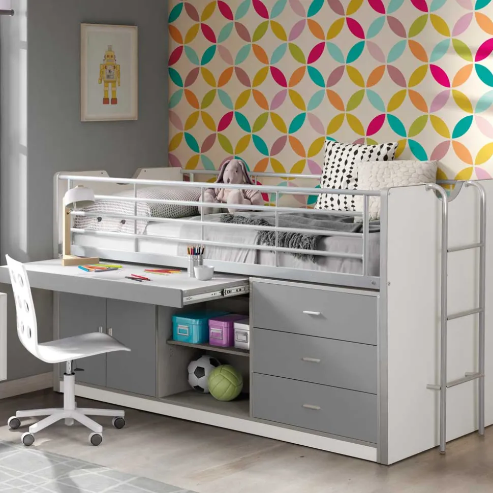 Hochbett Boro in Weiß-Grau