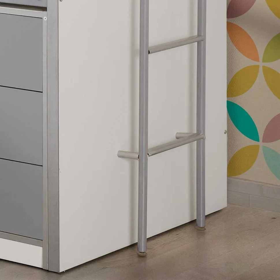 Hochbett Boro in Weiß-Grau