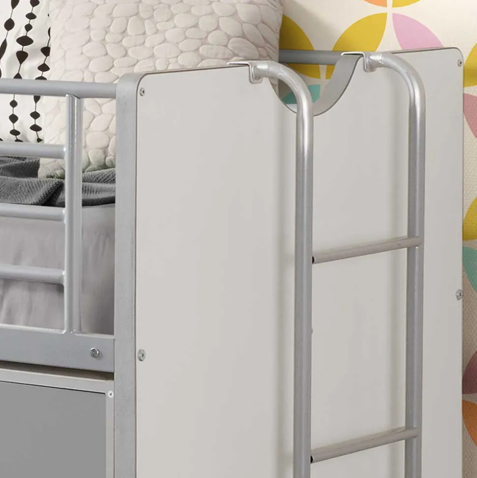 Hochbett Boro in Weiß-Grau