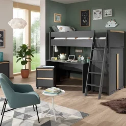 Hochbett mit Schreibtisch und Schrank - Lilova (vierteilig)