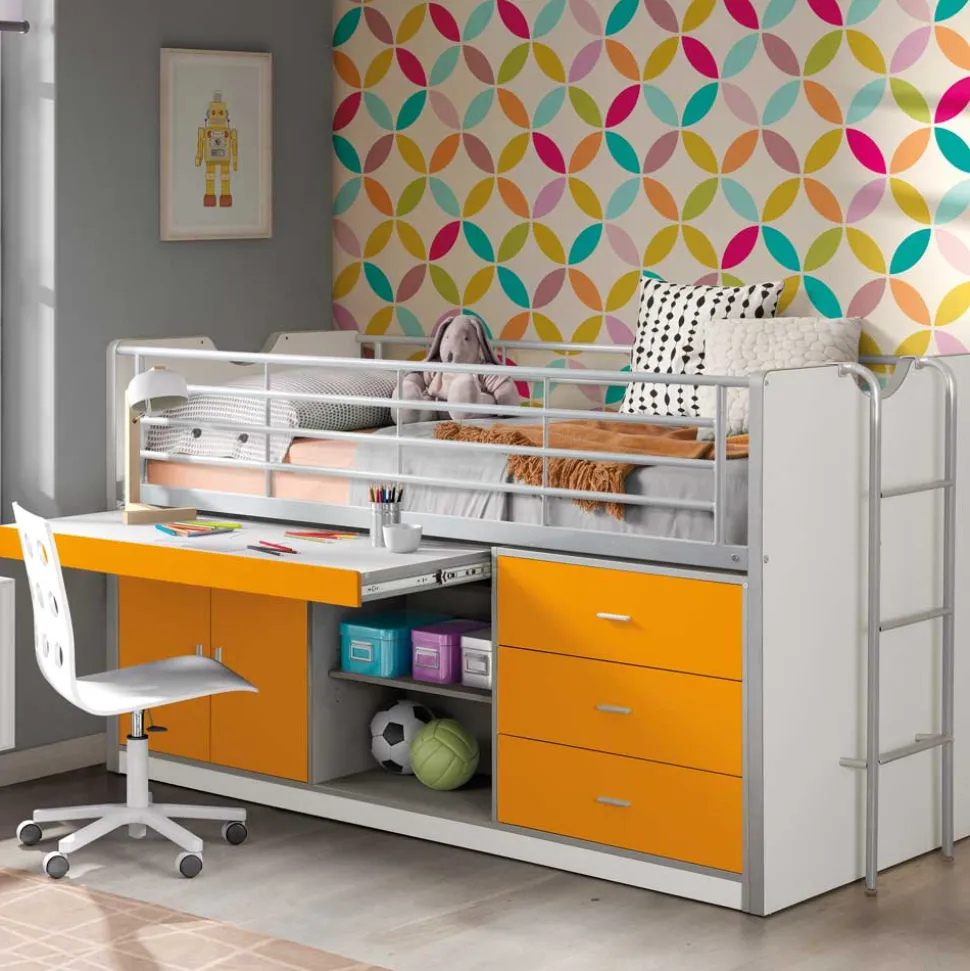 Hochbett Moonio in Weiß-Orange