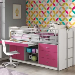 Hochbett Nina in Weiß-Pink