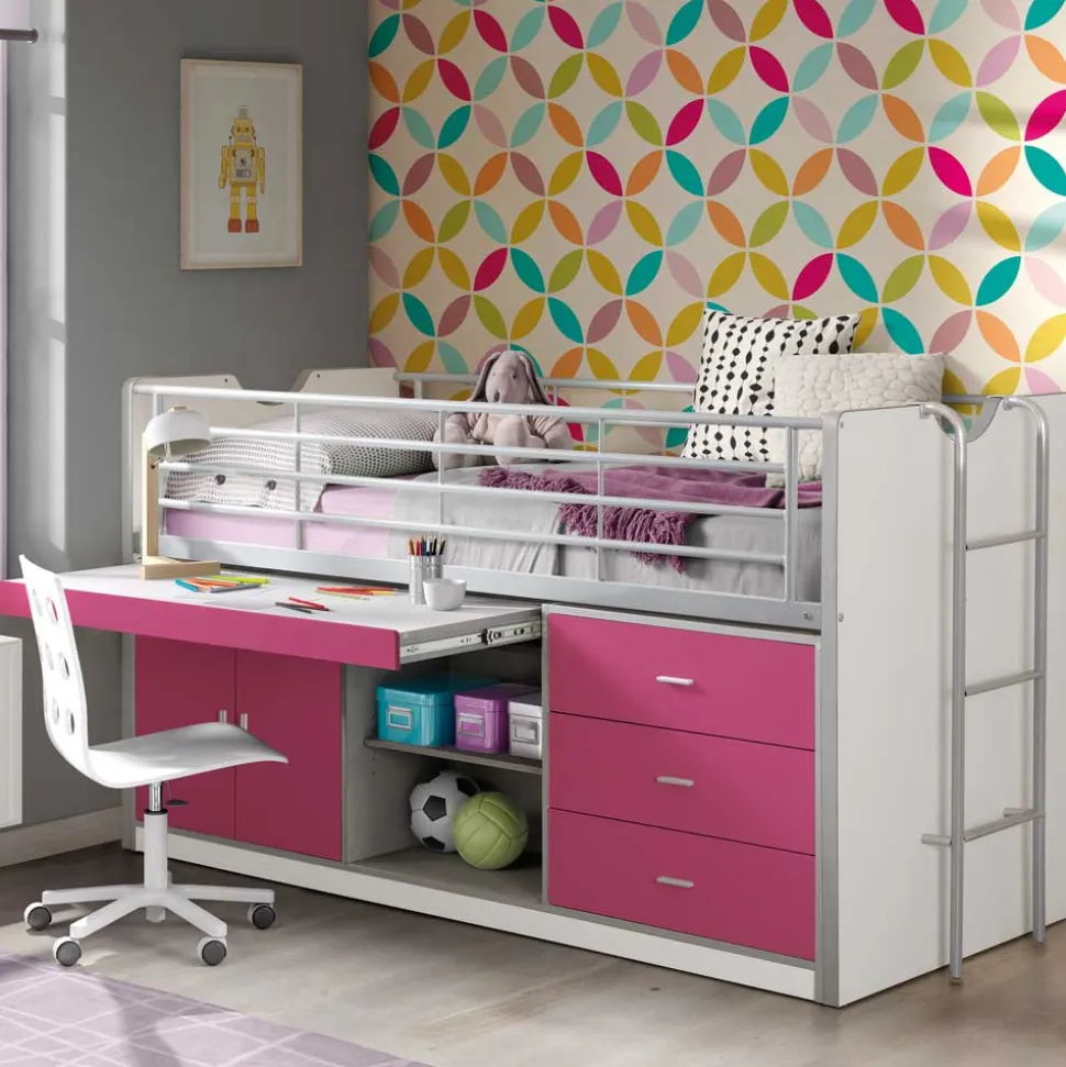 Hochbett Nina in Weiß-Pink