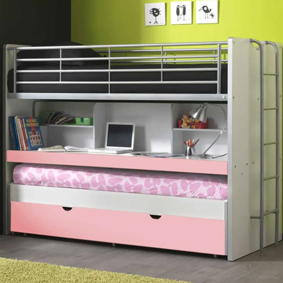 Hochbett Trio in Weiß-Rosa