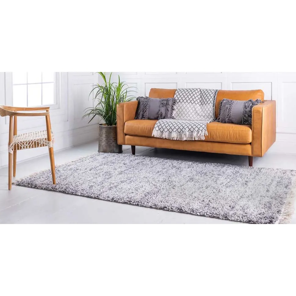 Hochflor Läufer Teppich in Grau und Creme - Cesario