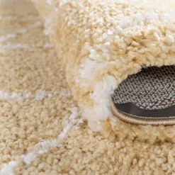 Hochflor Teppich Läufer in Gelb und Creme - Luzifania