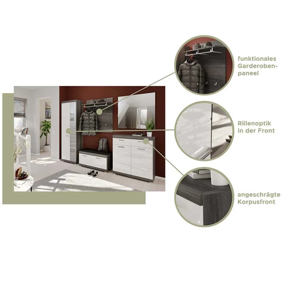 Hochglanz Flureinrichtung Set - Nancys (vierteilig)