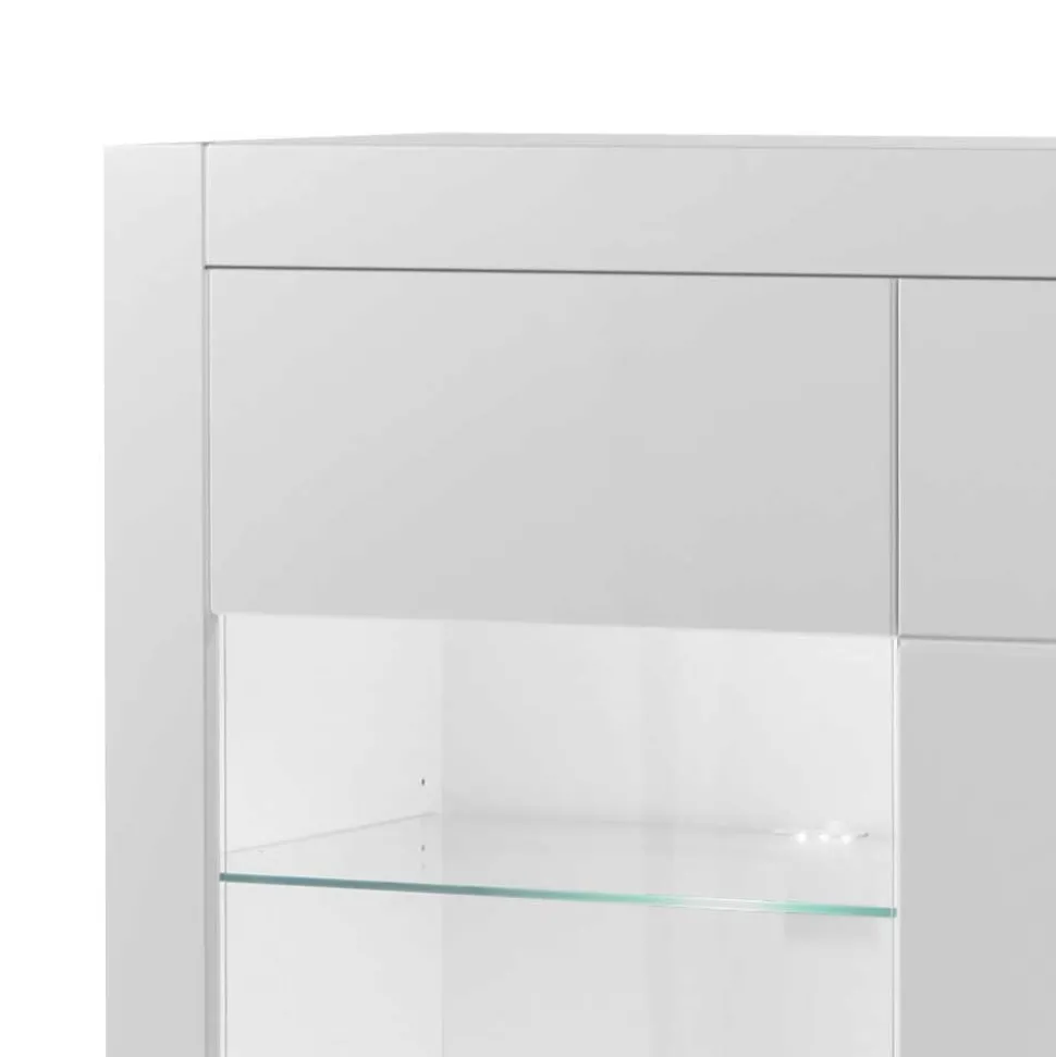Hochglanz Highboard in Weiß mit Glas Yulis 3-türig