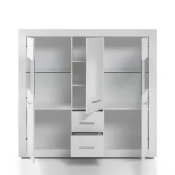 Hochglanz Highboard in Weiß mit Glas Yulis 3-türig