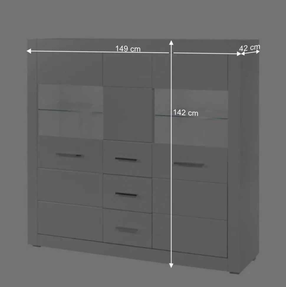 Hochglanz Highboard in Weiß mit Glas Yulis 3-türig