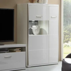 Hochglanz Highboard Tacroma in Weiß Glas