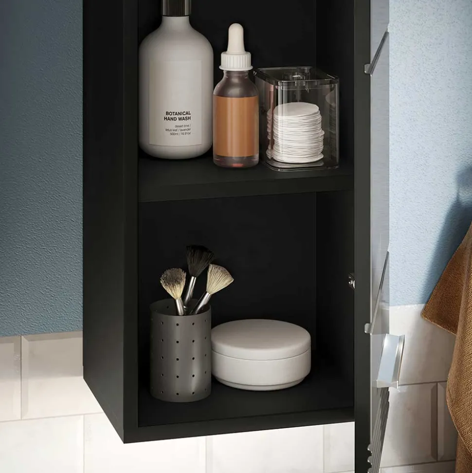 Hochglanz Oberschrank fürs Bad in Schwarz - Culina