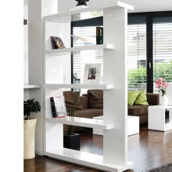 Hochglanz Raumteiler Design Regal in Weiß - Jasmon