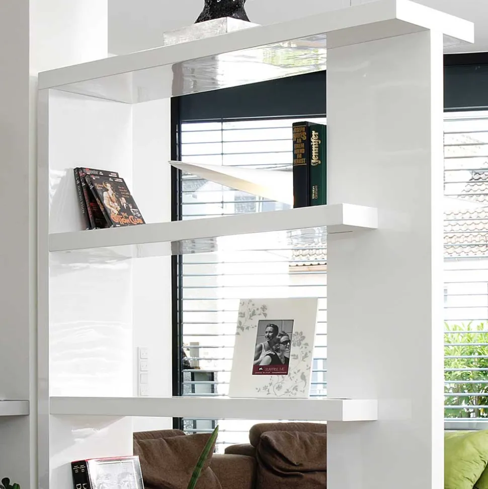 Hochglanz Raumteiler Design Regal in Weiß - Jasmon