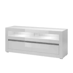 Hochglanz TV Anbauwand in Weiß Mextra mit Beton Dekor (vierteilig)