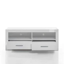 Hochglanz TV Anbauwand in Weiß Yulis optional mit LED (vierteilig)