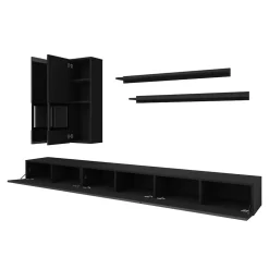 Hochglanz TV Wohnwand in Schwarz - Funtana (fünfteilig)