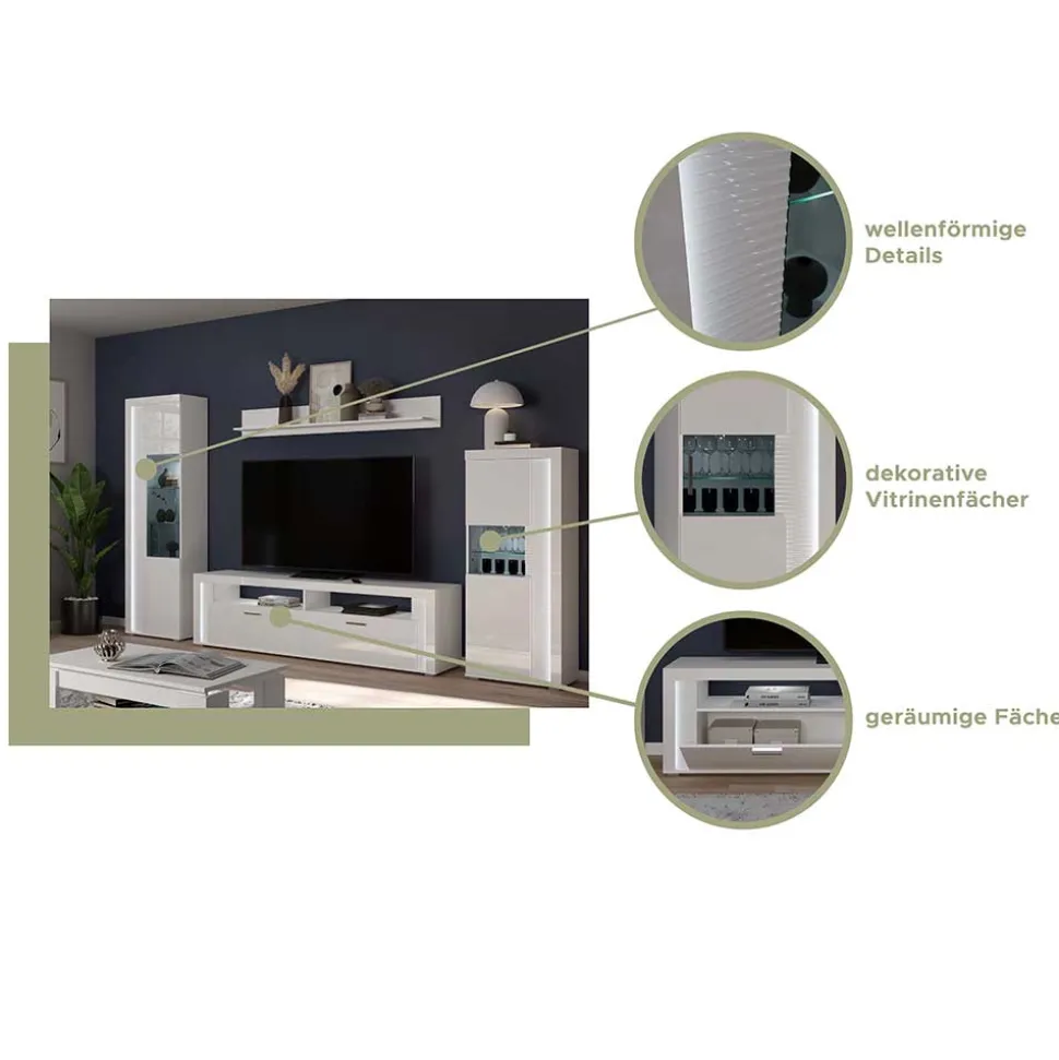 Hochglanz Vitrine mit LED in Weiß - Gomata