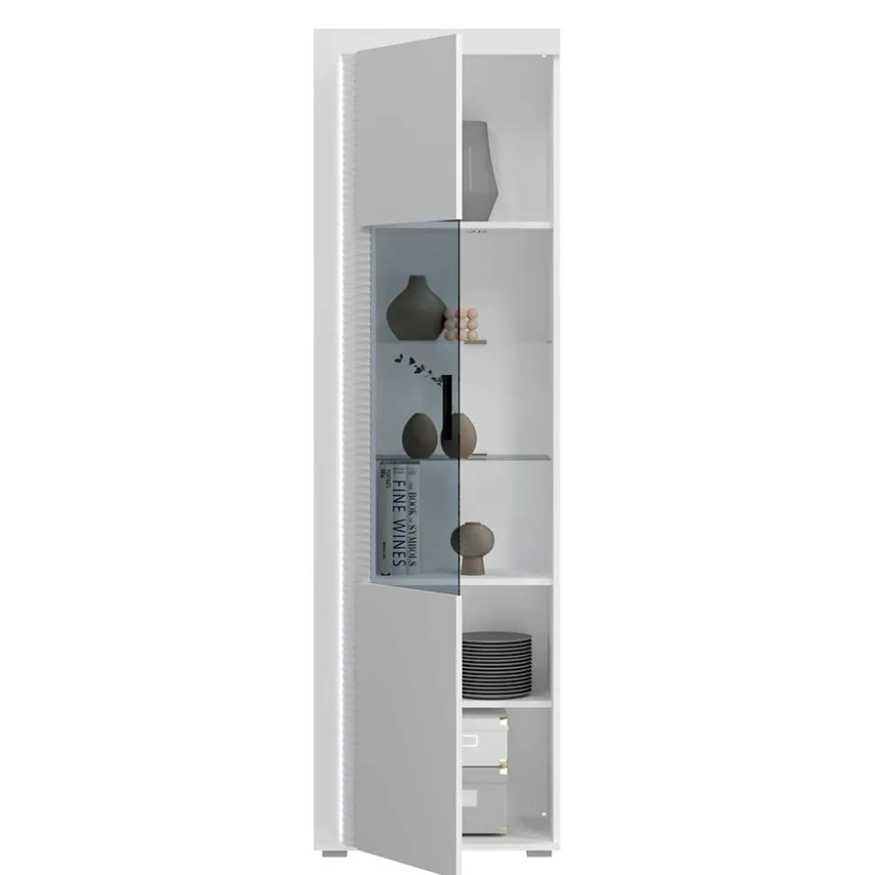 Hochglanz Vitrine mit Licht in Weiß - Gomata