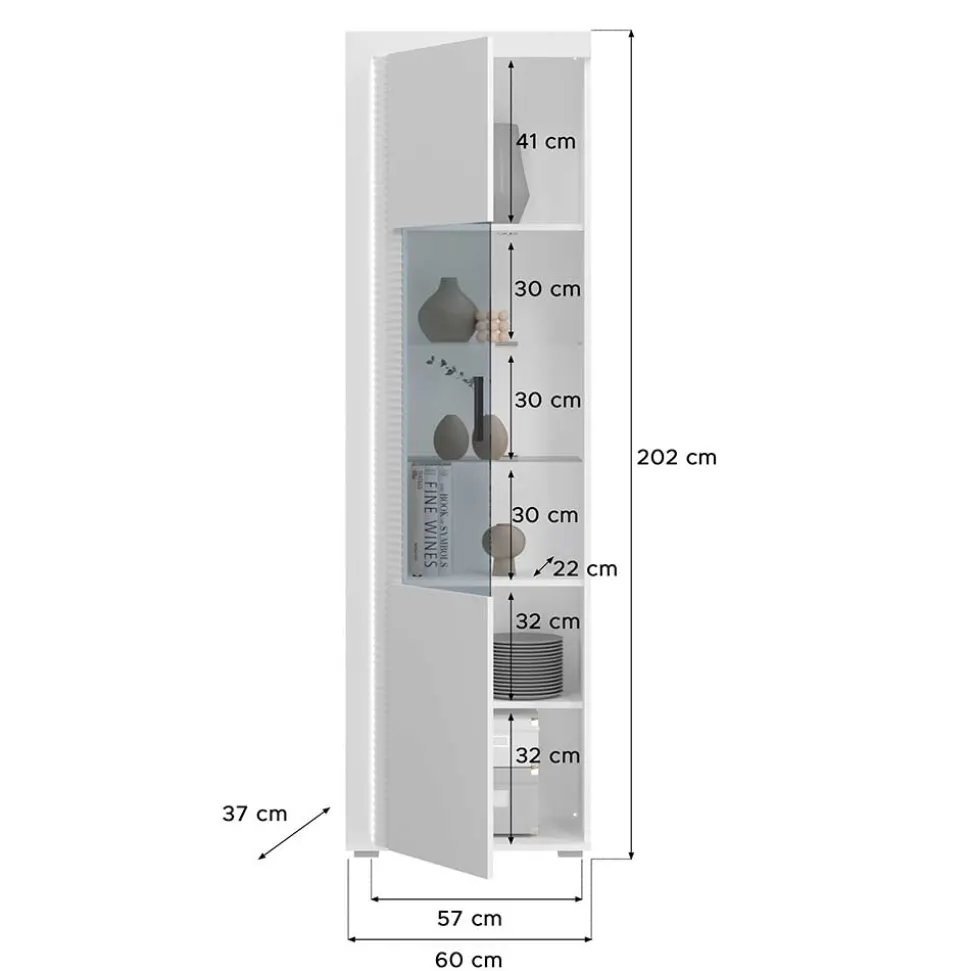 Hochglanz Vitrine mit Licht in Weiß - Gomata
