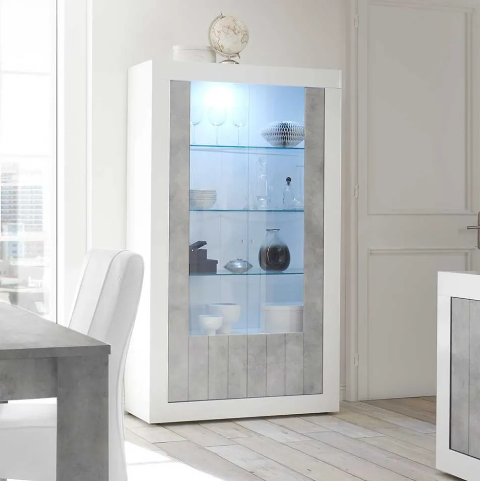Hochglanz Vitrinenschrank in Weiß lackiert - Niris