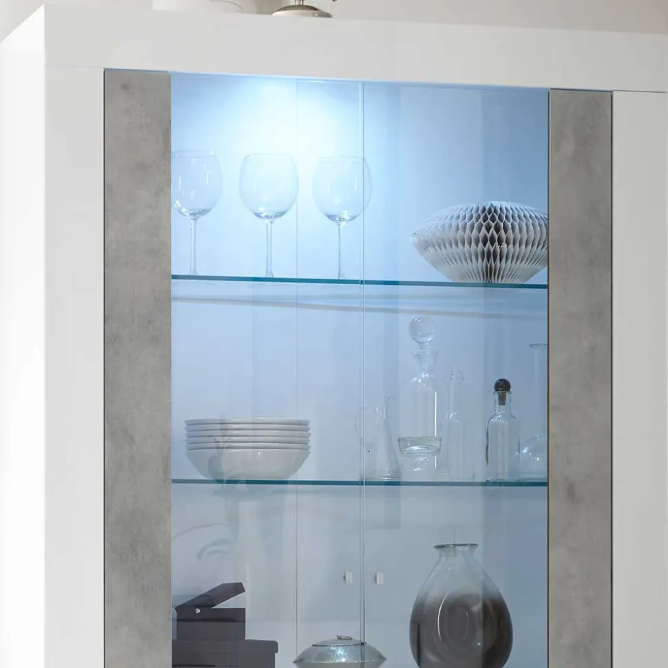 Hochglanz Vitrinenschrank in Weiß lackiert - Niris