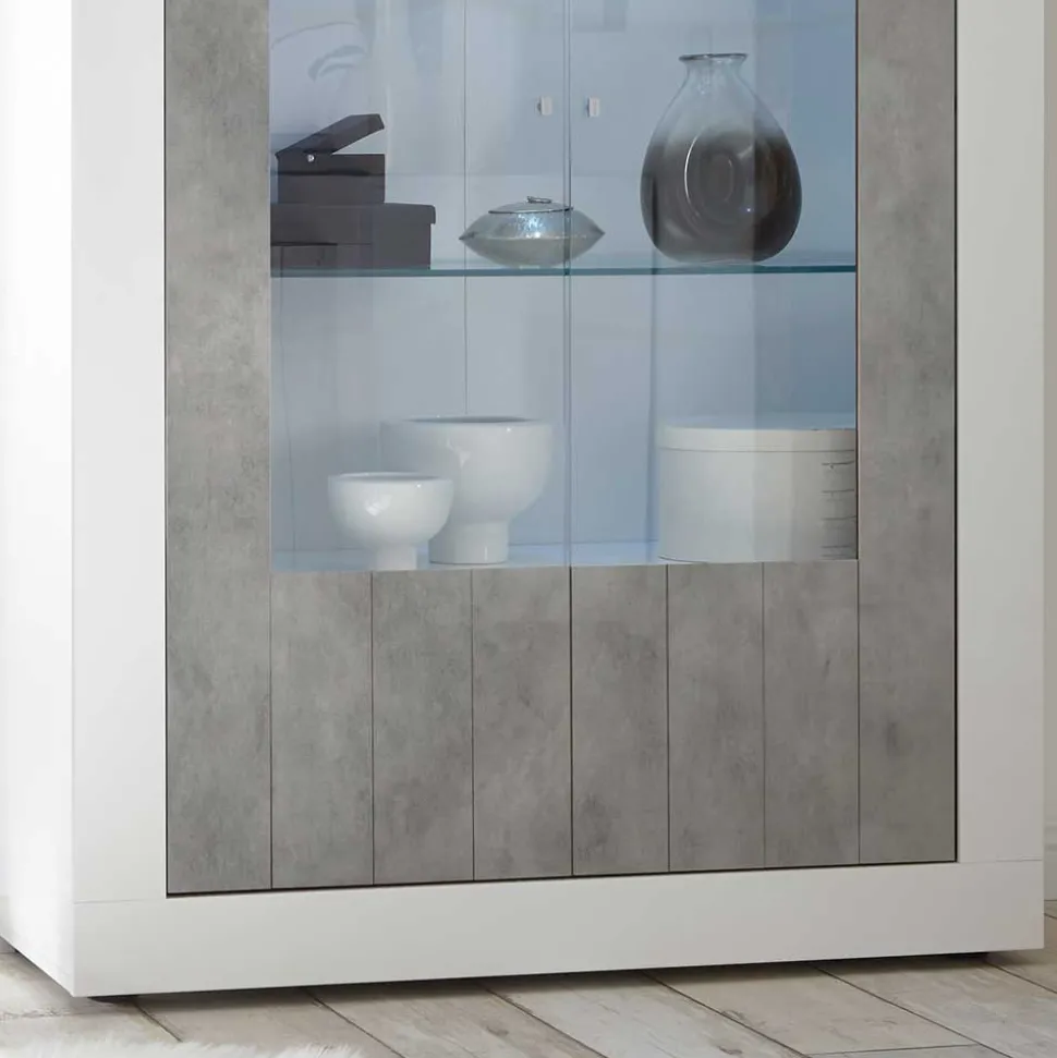 Hochglanz Vitrinenschrank in Weiß lackiert - Niris