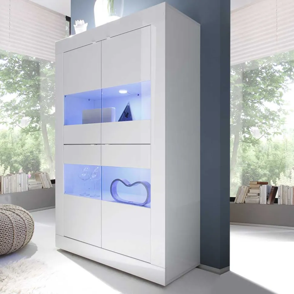 Hochglanz Vitrinenschrank in Weiß - Sogno