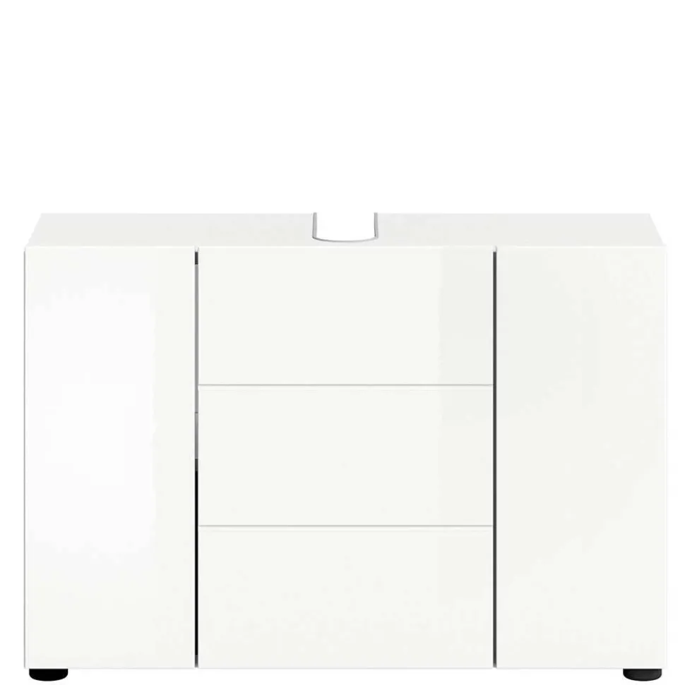 Hochglanz Waschbeckenschrank in Weiß foliert - Vitablos