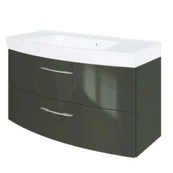 Hochglanz Waschplatz in Dunkelgrau mit Schubladen Mladen inkl. Becken