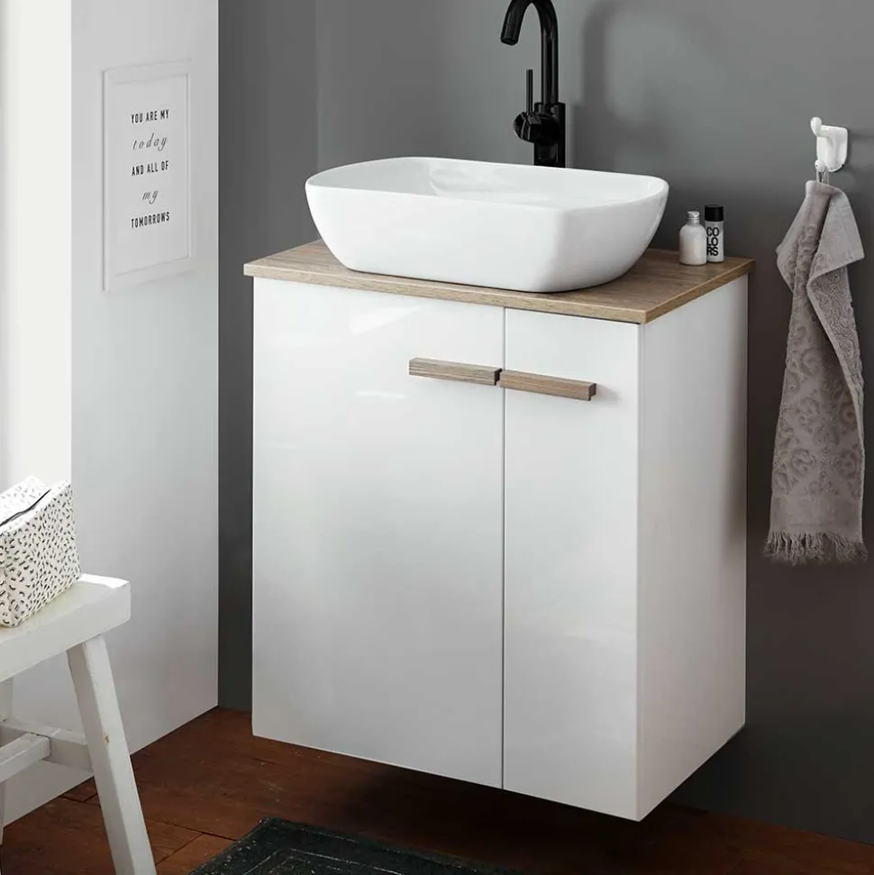 Hochglanz Waschtisch mit Tür & Auszug - Vauflos