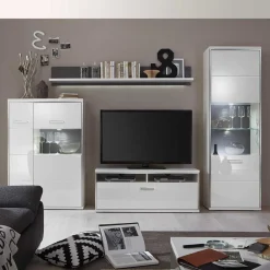 Hochglanz Wohnwand Tacroma in Weiß (vierteilig)