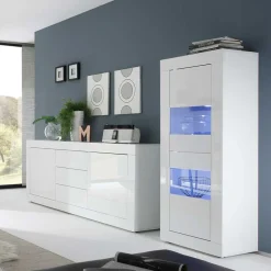 Hochglanz Wohnzimmermöbel in Weiß - Sogno (zweiteilig)