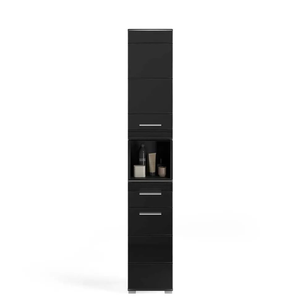 Hochglänzender Bad Hochschrank in Schwarz - Culina