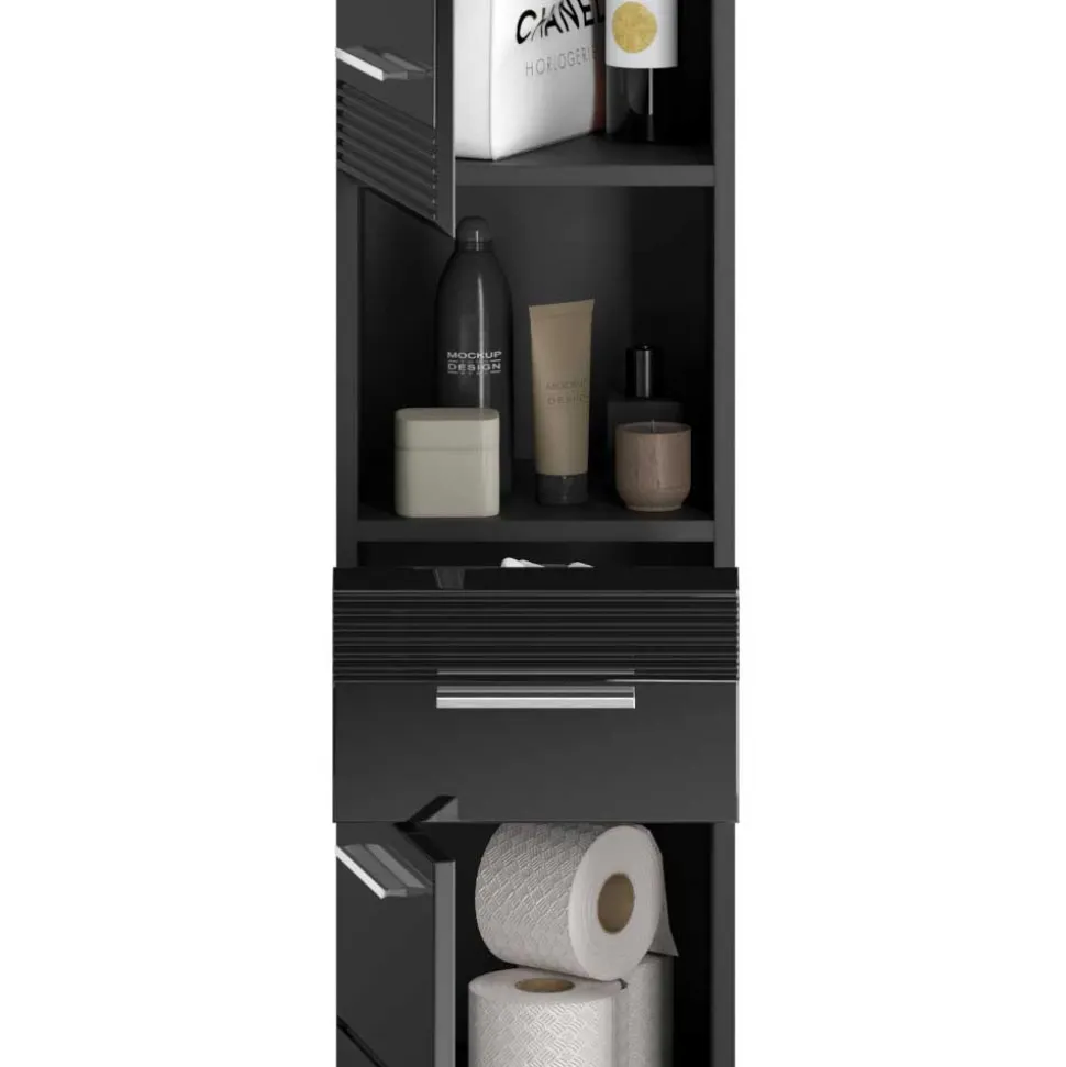 Hochglänzender Bad Hochschrank in Schwarz - Culina