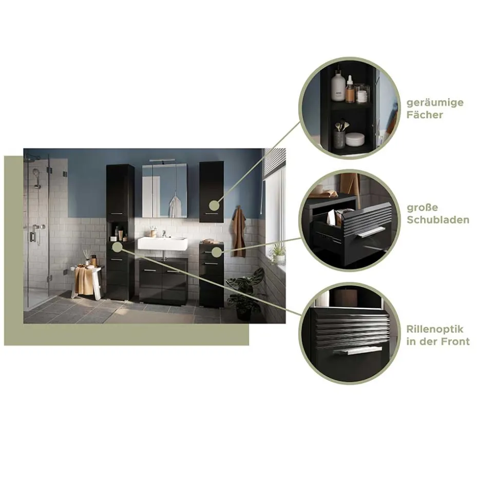 Hochglänzender Bad Hochschrank in Schwarz - Culina