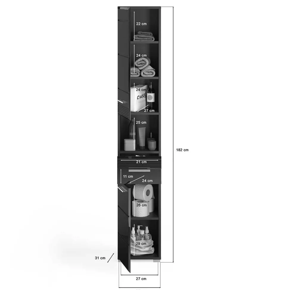 Hochglänzender Bad Hochschrank in Schwarz - Culina