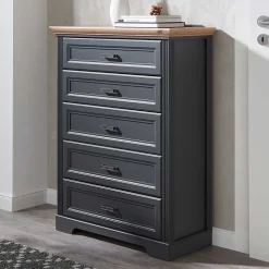 Hochkommode in Dunkelgrau und Eiche - Joe