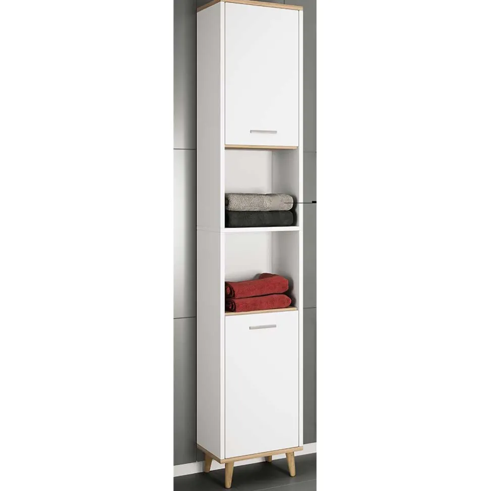 Hochschrank fürs Badezimmer in Weiß & Honig Wildeiche - Luzern