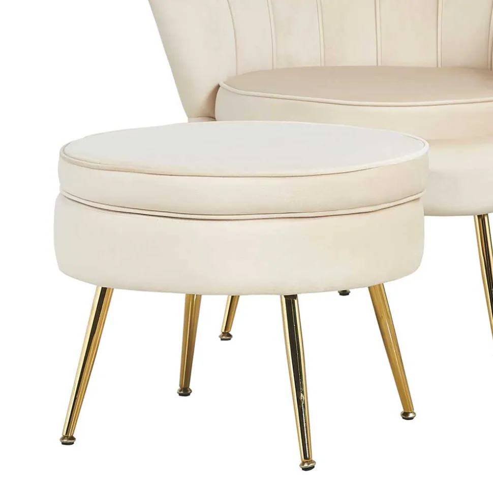 Hocker in Beige Samtbezug - Mamba