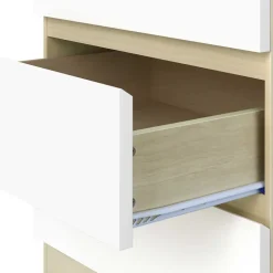 Hohe Kommode in Weiß Hochglanz & Natur - Finnca