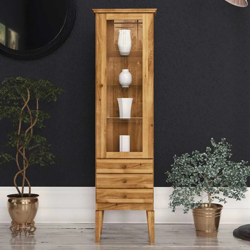 Hohe Vitrine Masdamos aus Wildeiche Massivholz