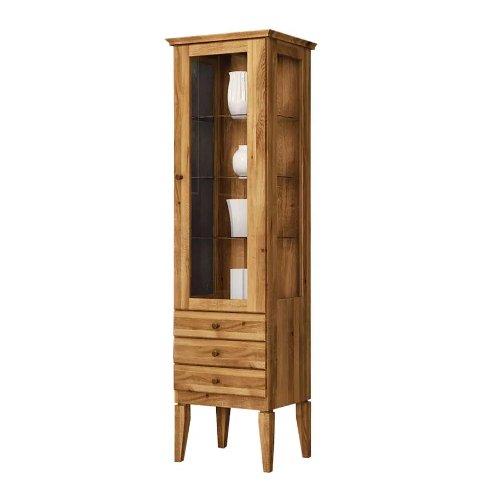 Hohe Vitrine Masdamos aus Wildeiche Massivholz