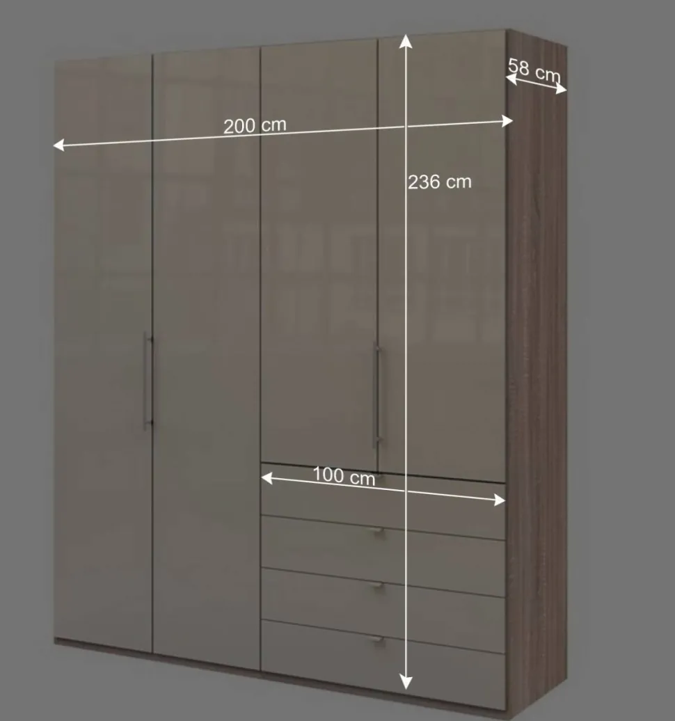Hoher Schlafzimmerschrank 2-türig & 4 Schubladen - Rativian